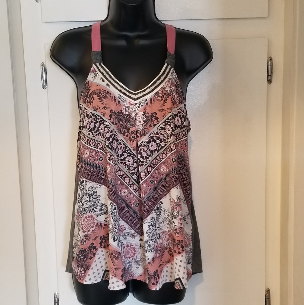 Pink & Grey Paisley Floral Flowy Tank Top Medium